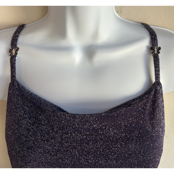 Vintage Y2K All That Jazz Maxi Formal Dress M Purple Glitter Butterfly Prom Slip - Picture 3 of 12